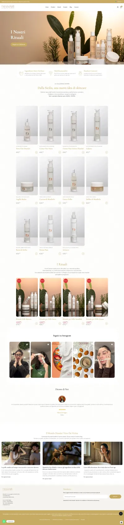 Pagina completa dell’e-commerce Diamàri
